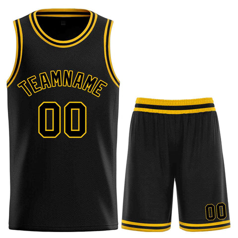 Custom Black Yellow-Classic Sets Curved Basketball Jersey