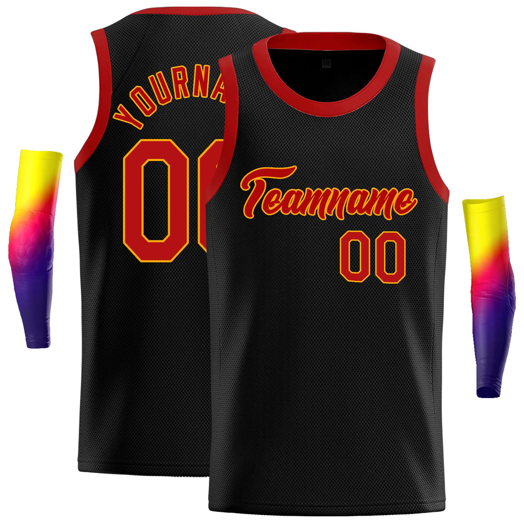 Custom Black Red-Yellow Classic Tops Casual Basketball Jersey