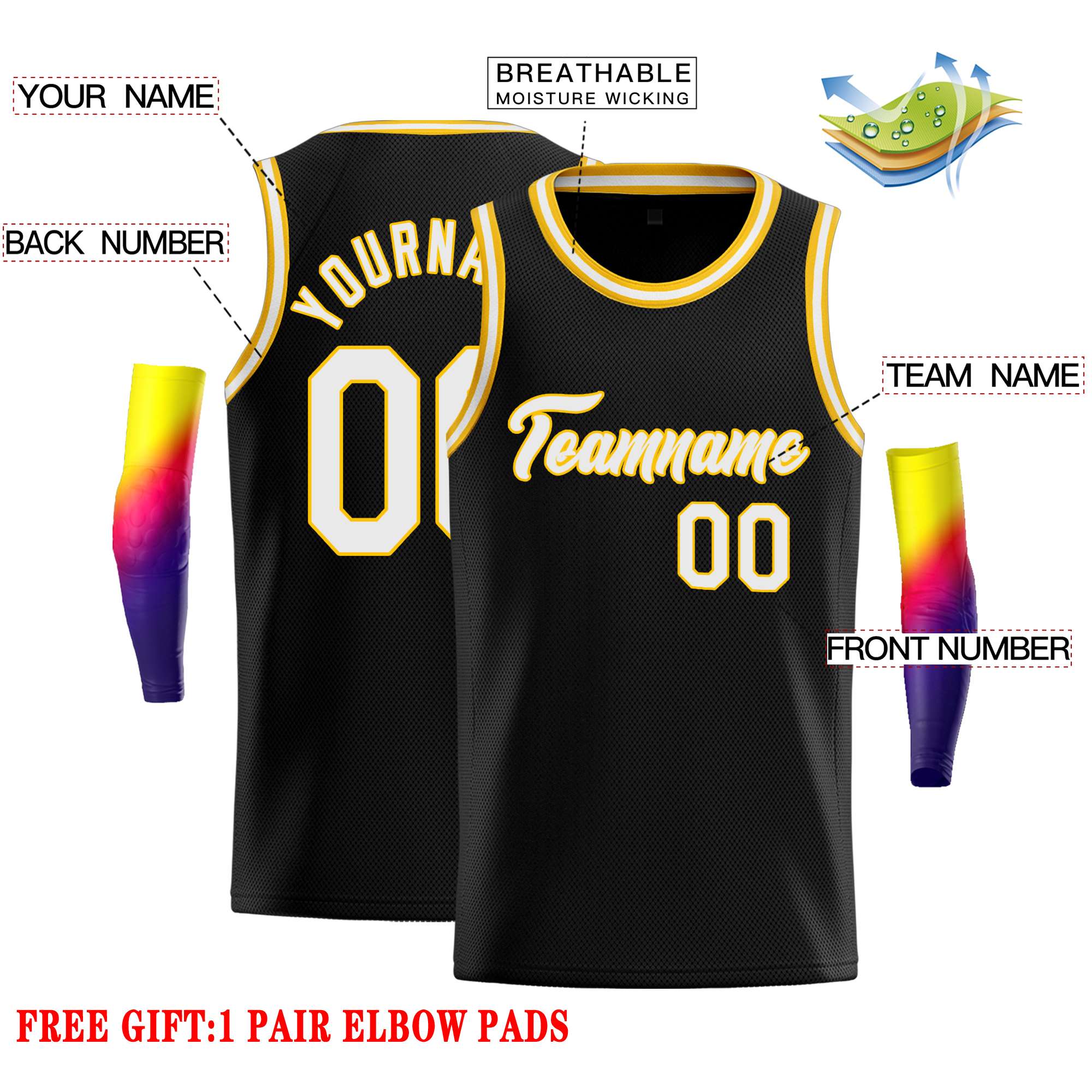 Custom Black White-Yellow Classic Tops Casual Basketball Jersey