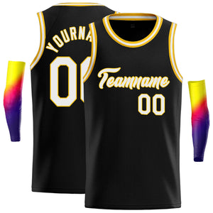 Maillot de basket-ball décontracté, haut classique personnalisé noir blanc-jaune