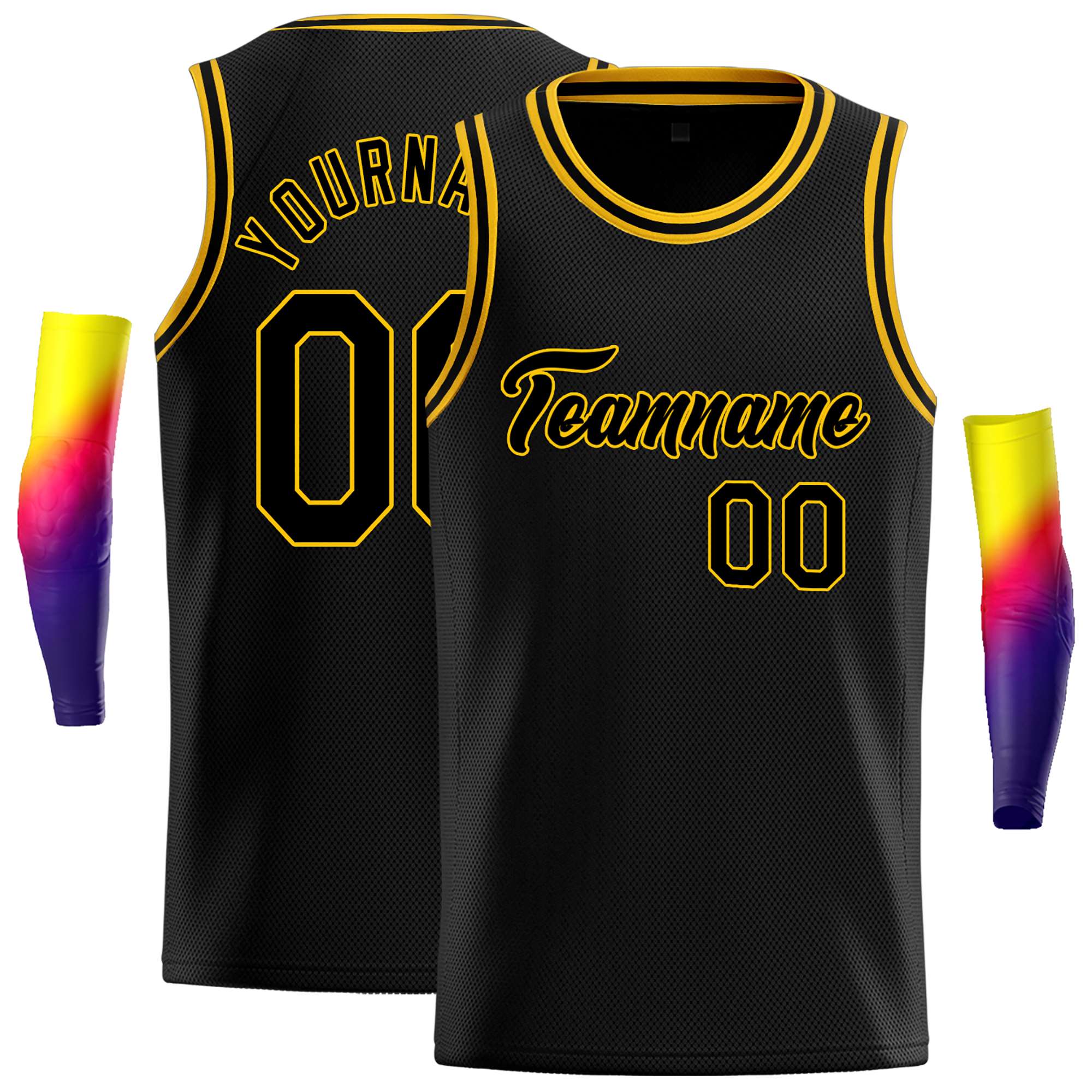 Maillot de basket-ball décontracté, personnalisé, noir, noir et jaune, hauts classiques