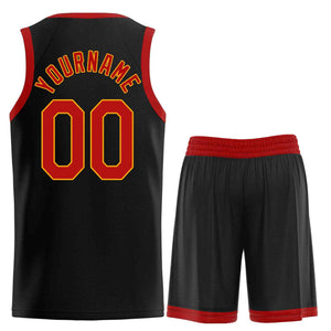 Uniforme de sport personnalisé noir rouge-jaune, ensembles classiques de basket-ball, maillot de basket-ball