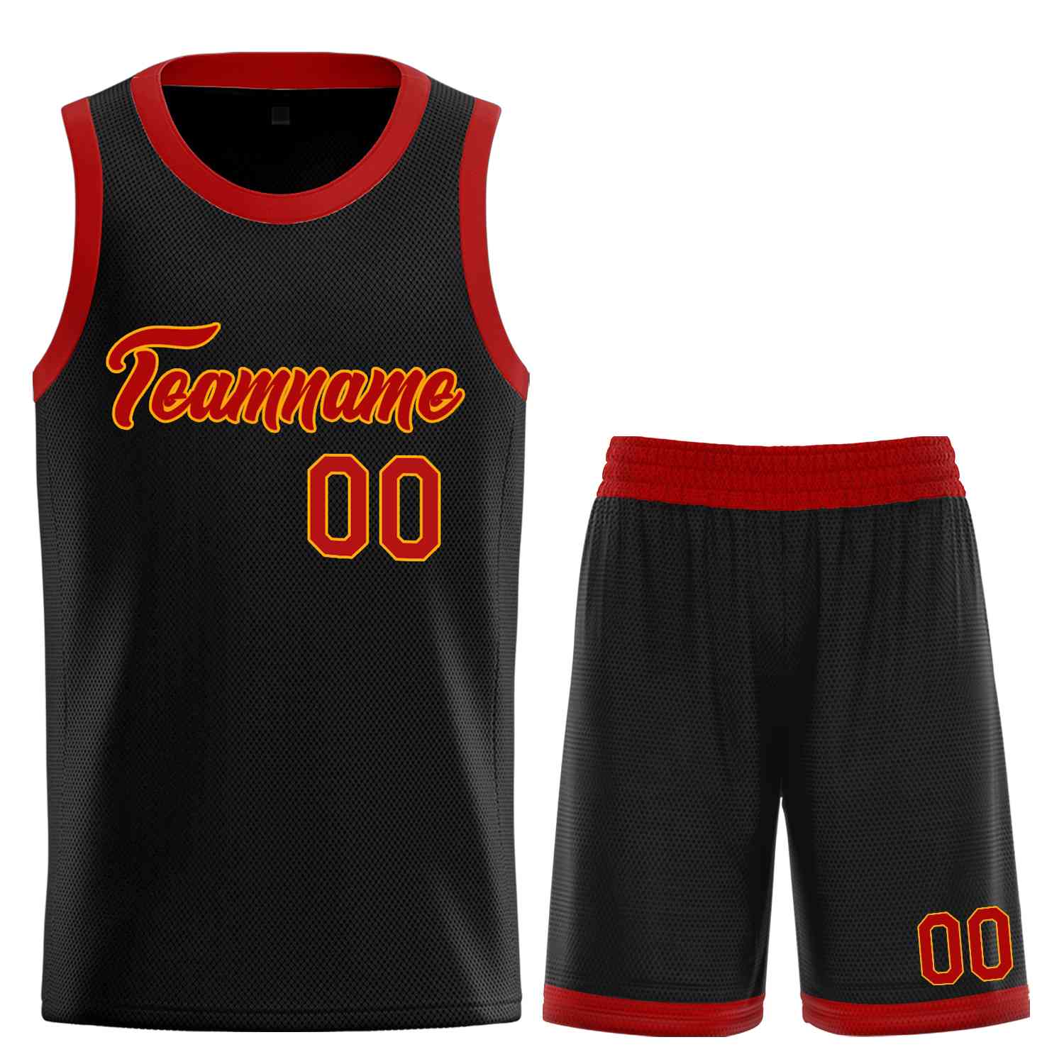 Uniforme de sport personnalisé noir rouge-jaune, ensembles classiques de basket-ball, maillot de basket-ball