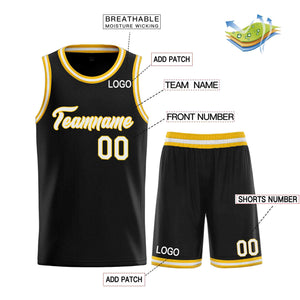 Uniforme de sport personnalisé noir blanc-jaune, ensembles classiques, maillot de basket-ball