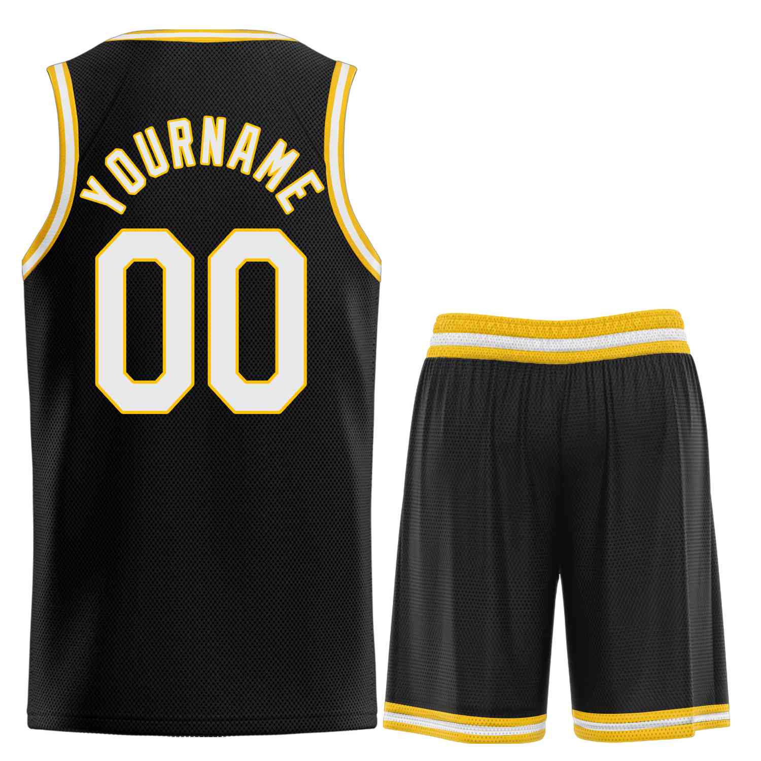 Uniforme de sport personnalisé noir blanc-jaune, ensembles classiques, maillot de basket-ball