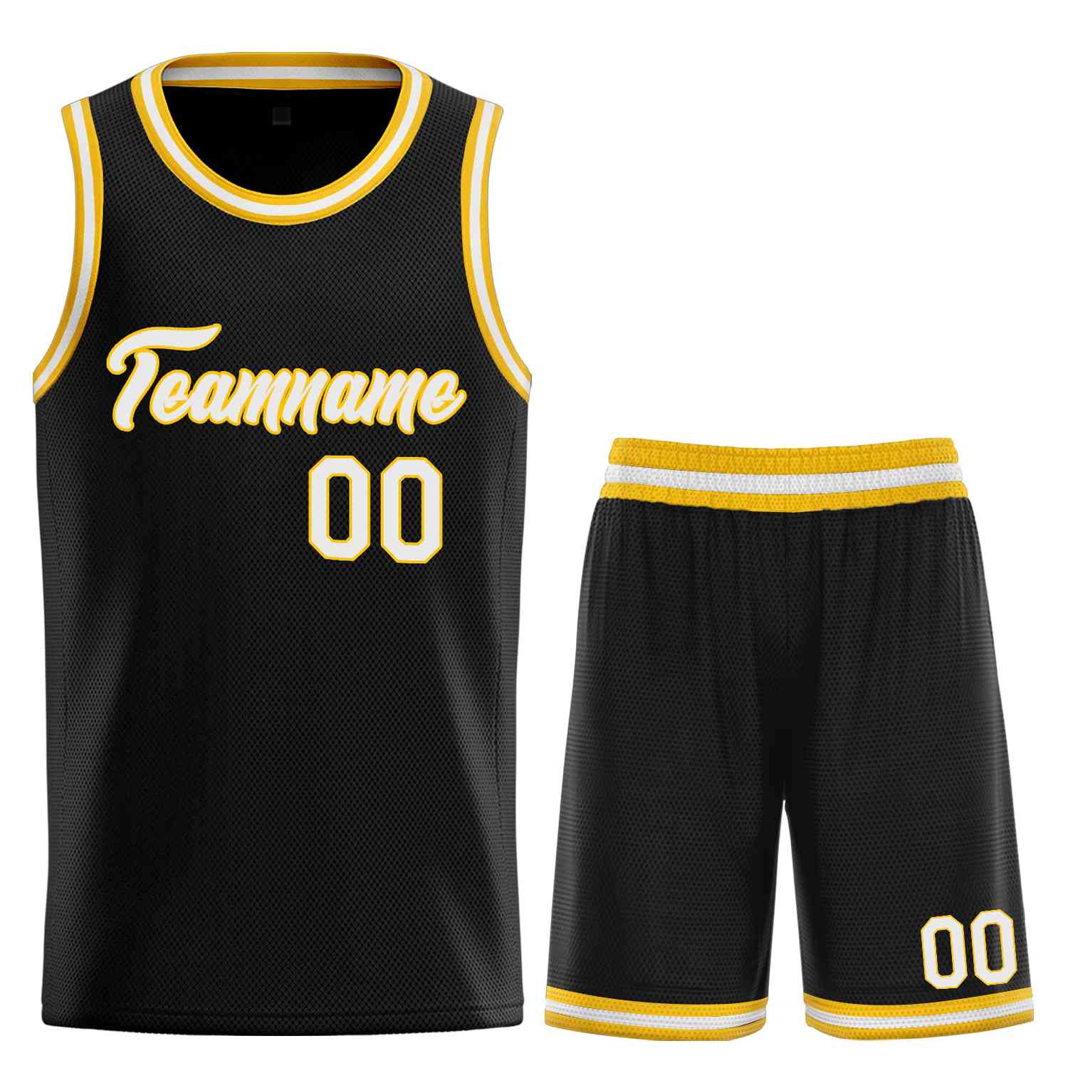 Uniforme de sport personnalisé noir blanc-jaune, ensembles classiques, maillot de basket-ball