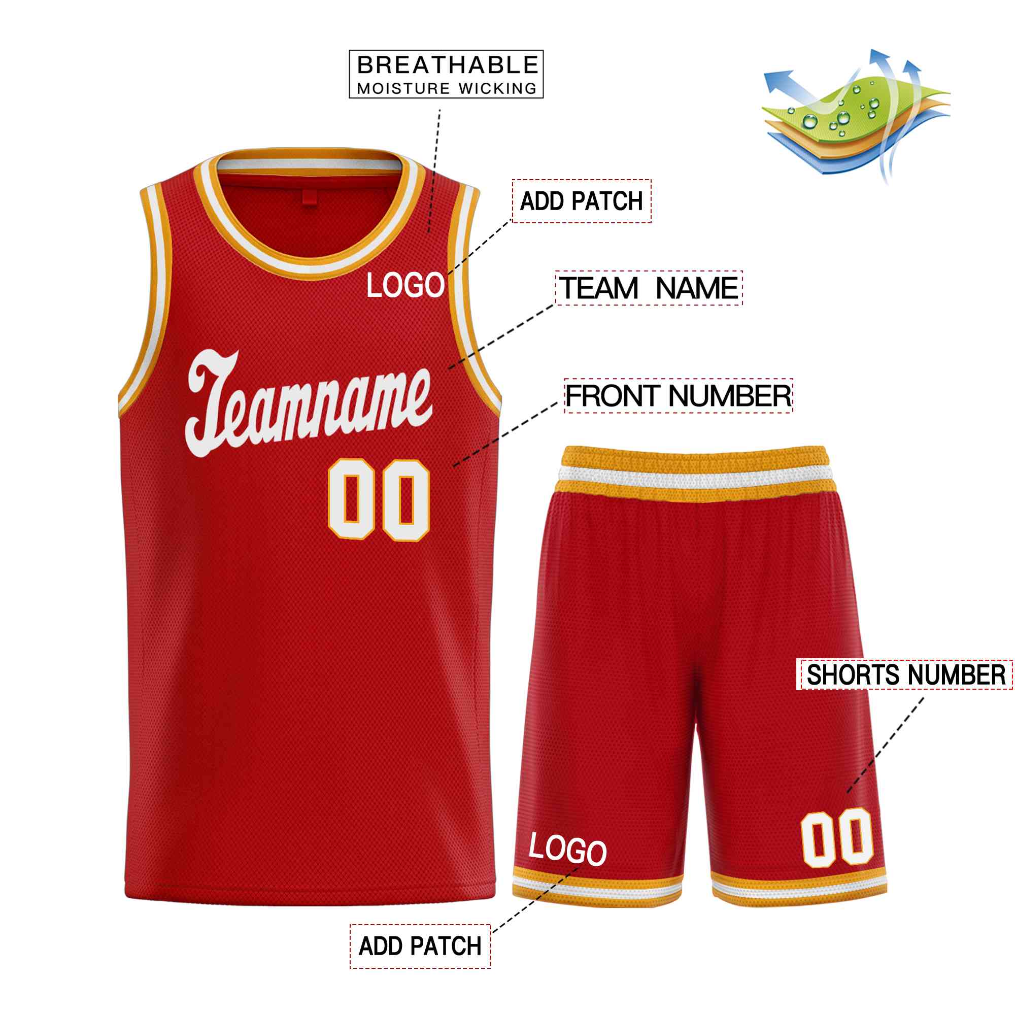 Ensembles classiques rouges et blancs personnalisés, maillot de basket-ball uniforme de sport