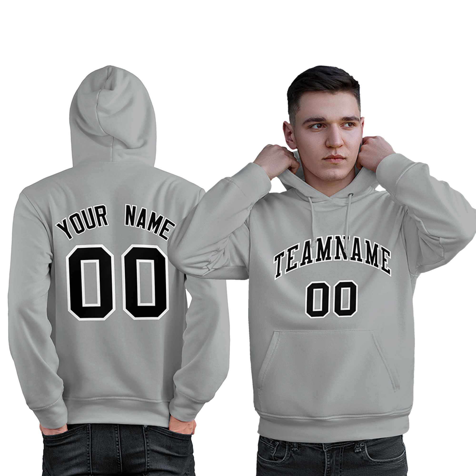 Custom Gray Black-White Classic Style Personalized Sport Pullover Hoodie