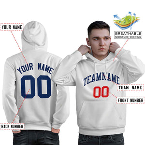 Custom White Navy-Red Classic Style Personalized Sport Pullover Hoodie