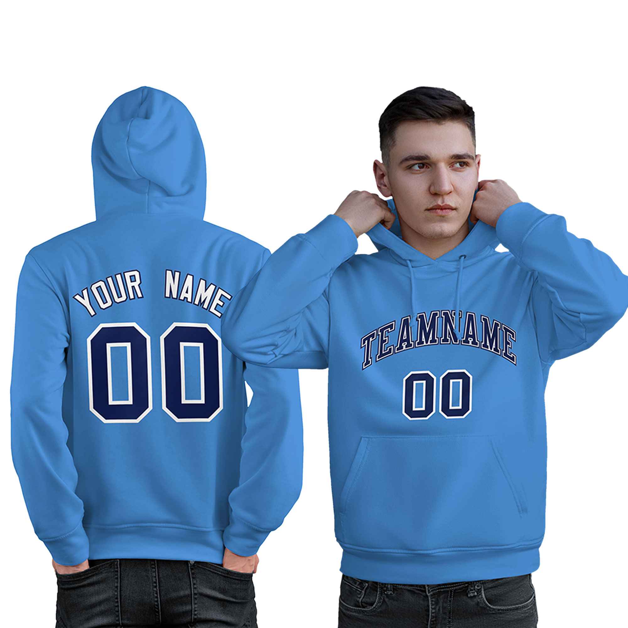 Custom Light Blue Royal-White Classic Style Personalized Sport Pullover Hoodie