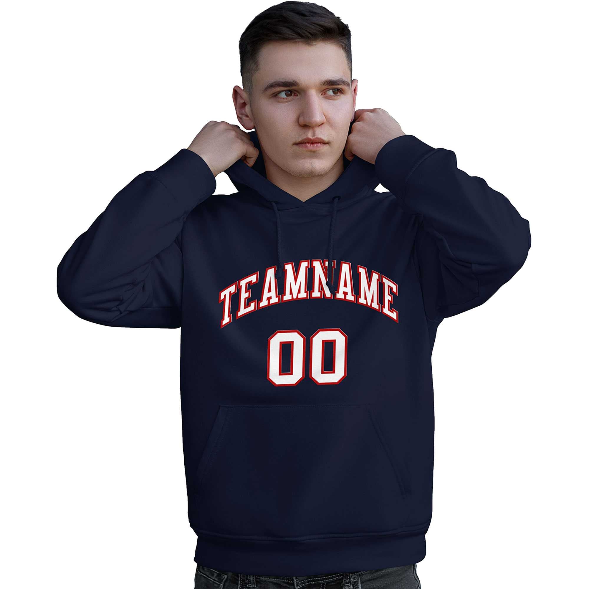 Custom Navy Red-White Classic Style Personalized Sport Pullover Hoodie