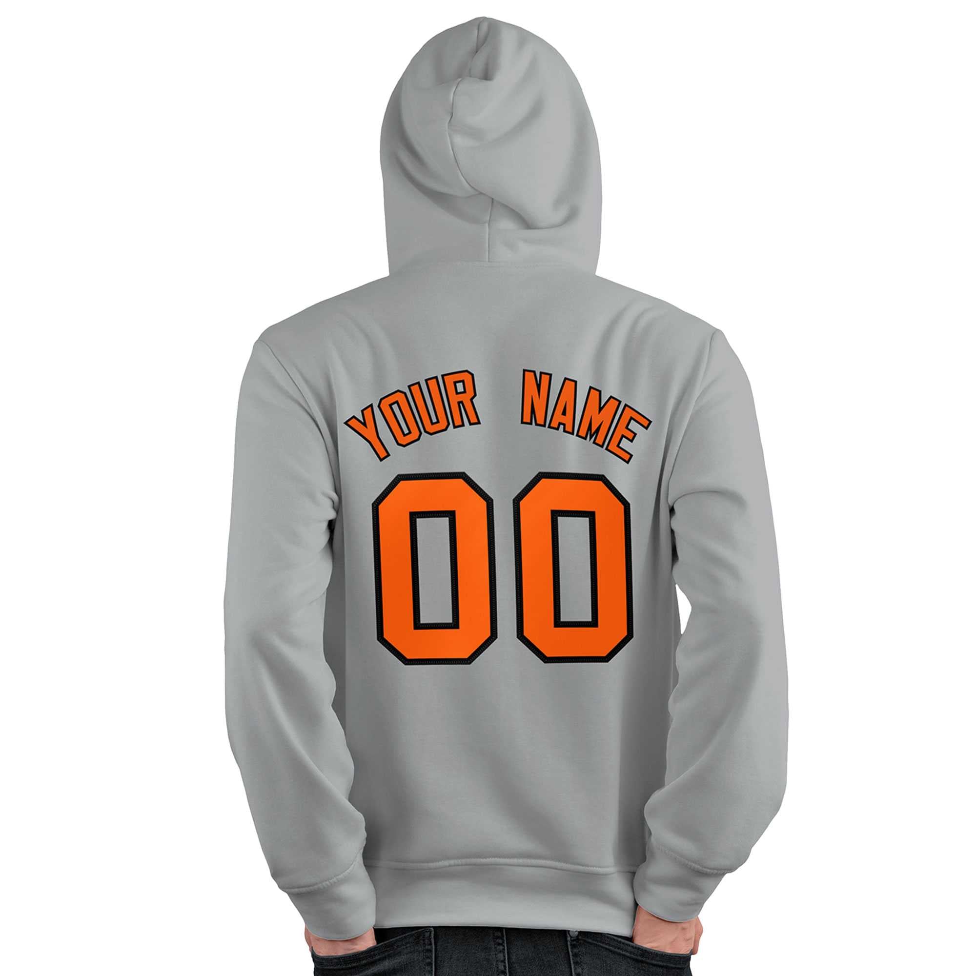 Custom Gray Orange-Black Classic Style Personalized Sport Pullover Hoodie