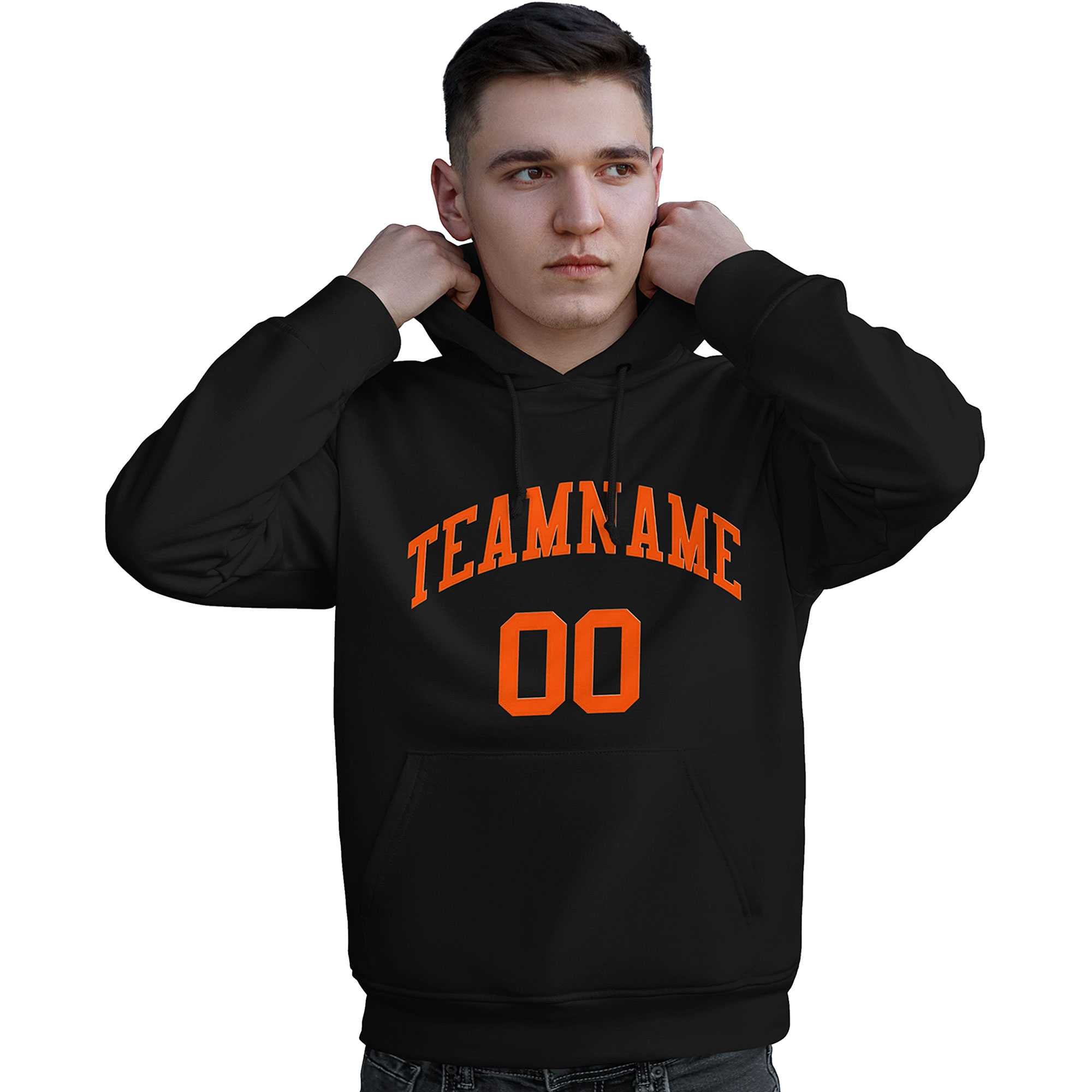 Custom Black Orange Classic Style Personalized Sport Pullover Hoodie