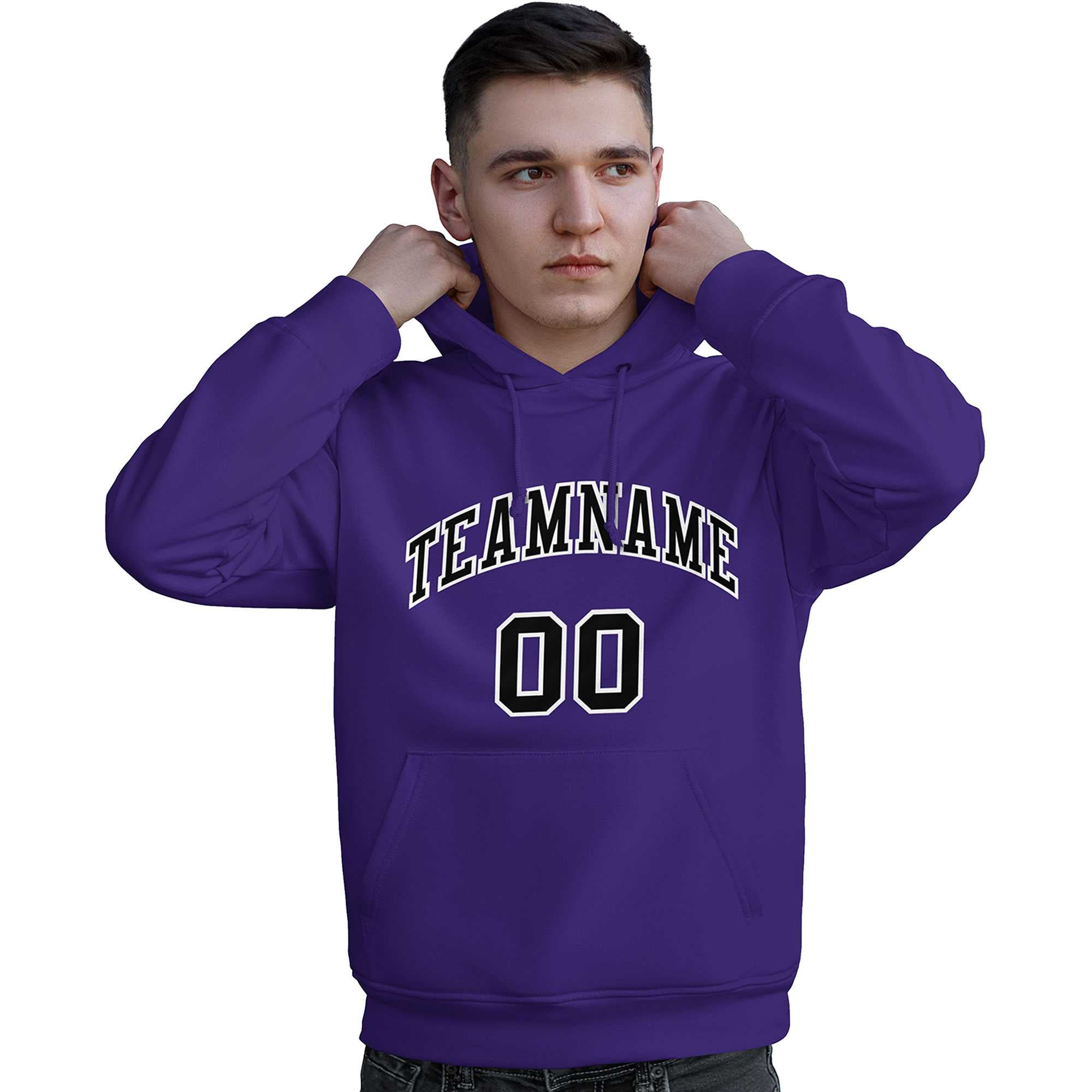 Custom Purple Black-White Classic Style Personalized Sport Pullover Hoodie