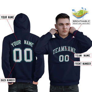 Custom Navy Gray-Aqua Classic Style Personalized Sport Pullover Hoodie