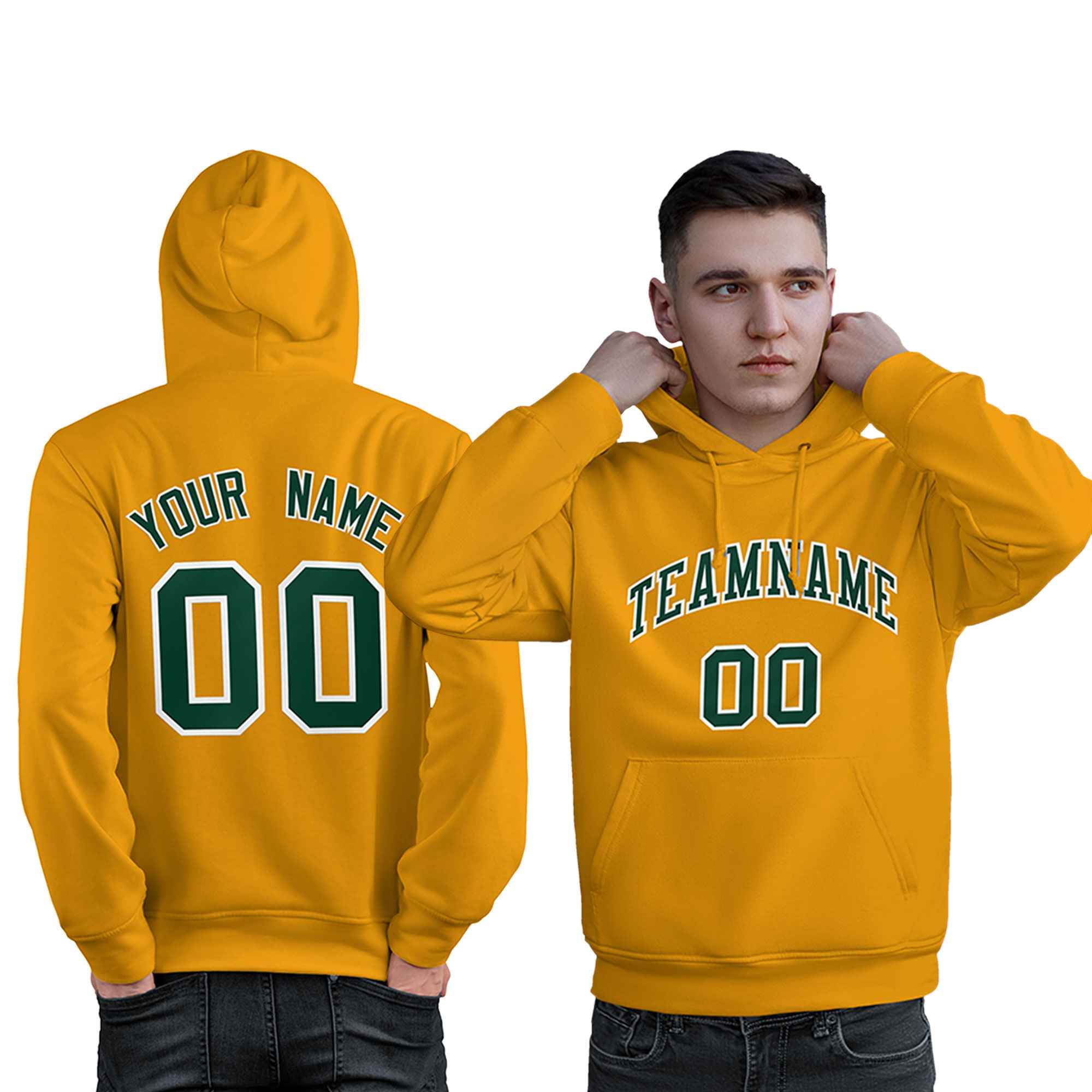 Custom Gold Kelly Green-White Classic Style Personalized Sport Pullover Hoodie