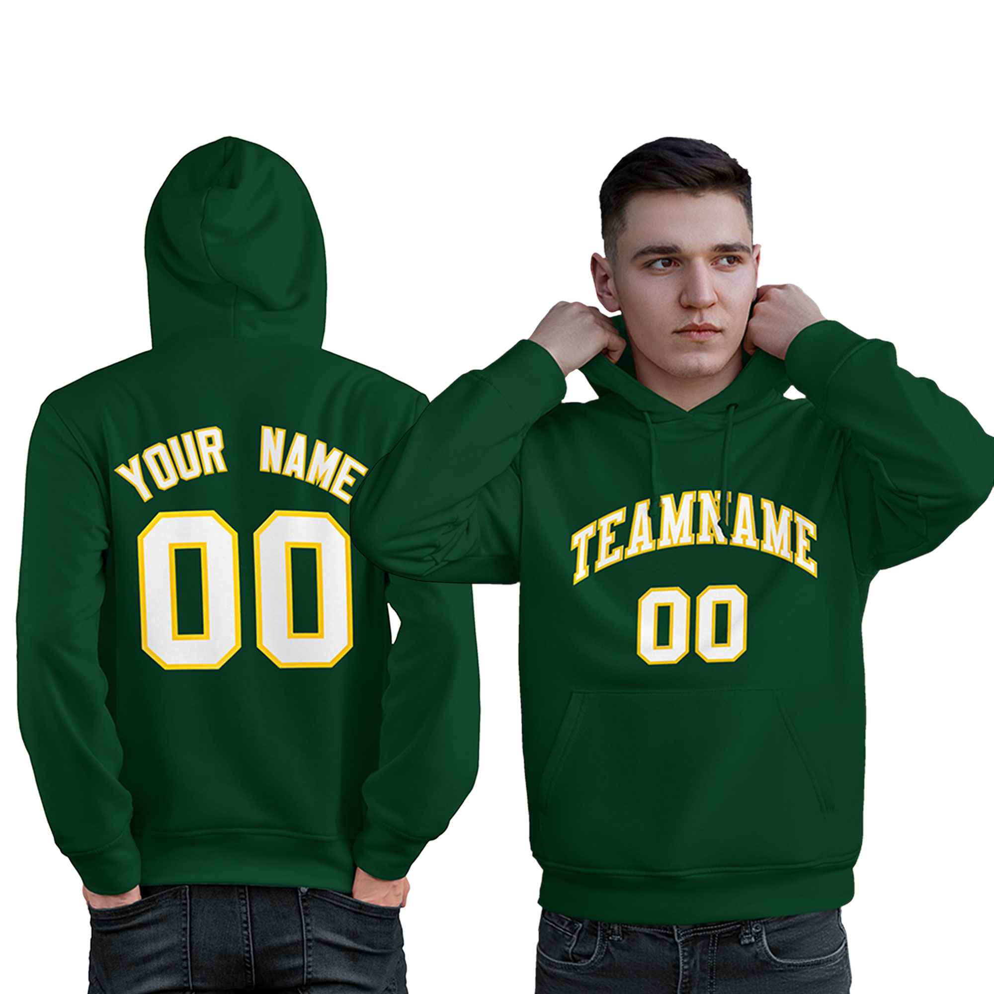 Custom Kelly Green White-Gold Classic Style Personalized Sport Pullover Hoodie