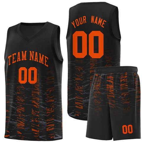 Custom Black Orange Personalized Scratches Pattern Sports Uniform Basketball Jersey