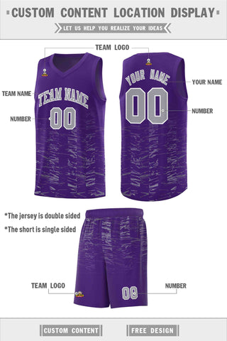 Custom Purple Gray Personalized Scratches Pattern Sports Uniform Basketball Jersey