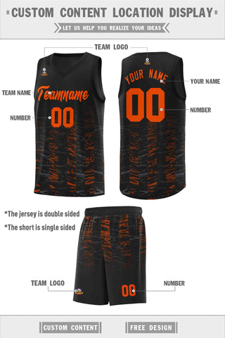 Custom Black Orange Personalized Scratches Pattern Sports Uniform Basketball Jersey