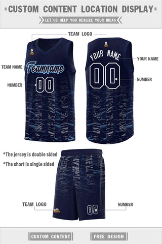 Custom Navy White Personalized Scratches Pattern Sports Uniform Basketball Jersey
