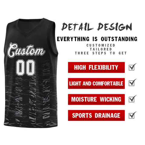 Custom Black White Personalized Scratches Pattern Sports Uniform Basketball Jersey