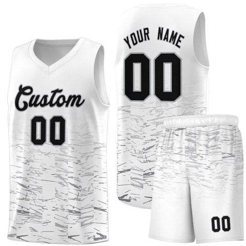 Custom White Black Personalized Scratches Pattern Sports Uniform Basketball Jersey