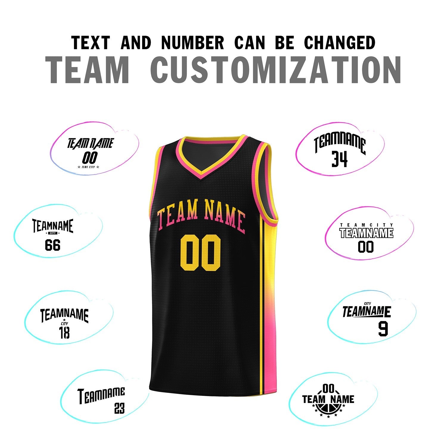 Custom Black Gold-Pink Gradient Fashion Sports Uniform Basketball Jersey