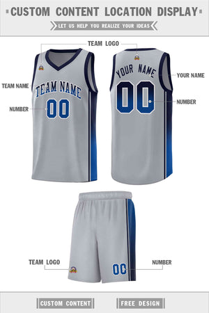 Custom Gray Navy-Royal Gradient Fashion Sports Uniform Basketball Jersey