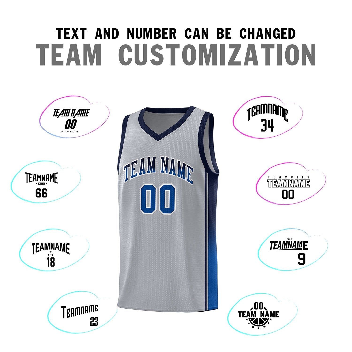 Custom Gray Navy-Royal Gradient Fashion Sports Uniform Basketball Jersey