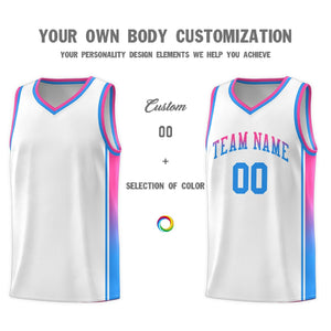 Custom White Pink-Powder Blue Gradient Fashion Sports Uniform Basketball Jersey