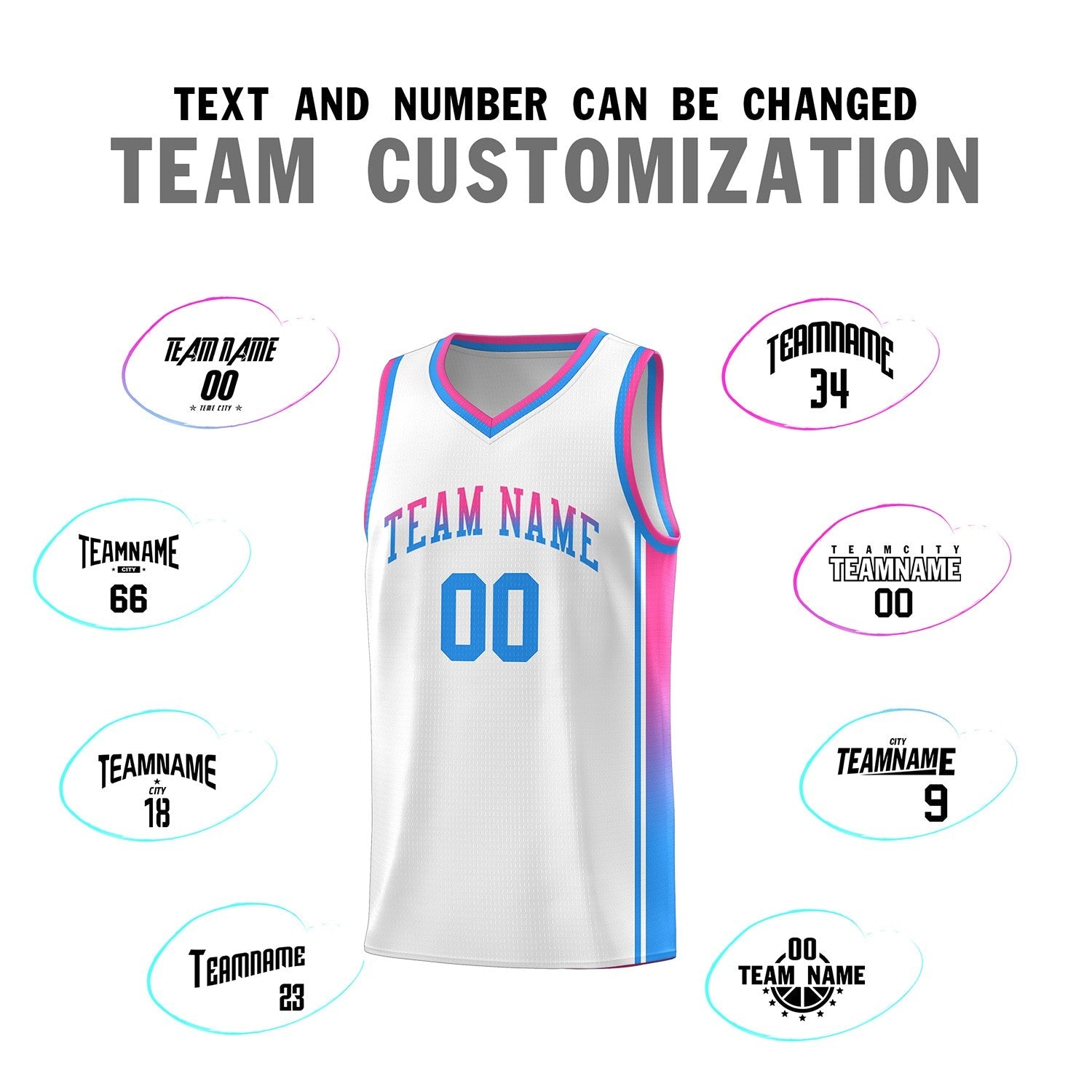 Custom White Pink-Powder Blue Gradient Fashion Sports Uniform Basketball Jersey