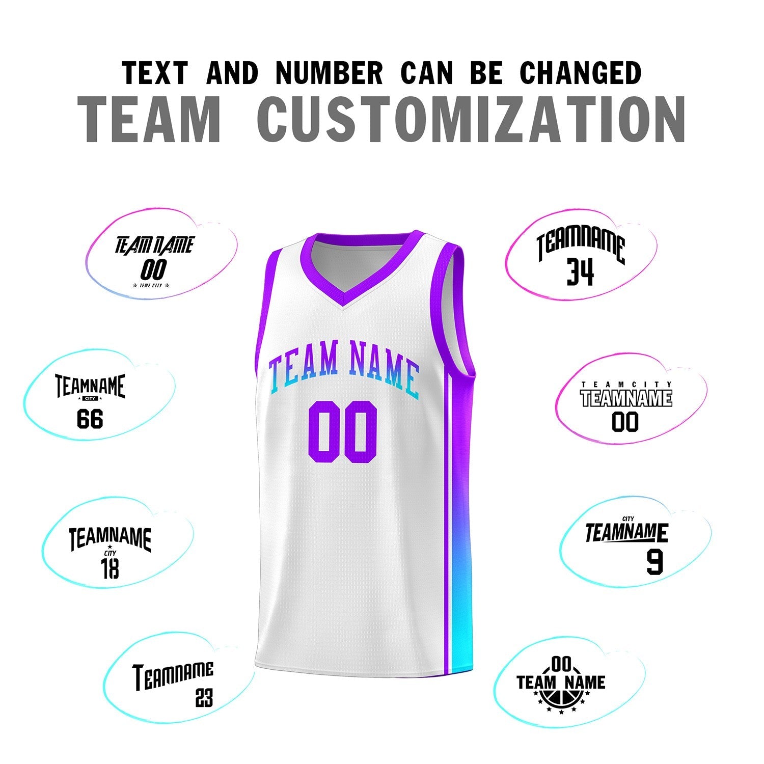 Custom White Purple-Light Blue Gradient Fashion Sports Uniform Basketball Jersey