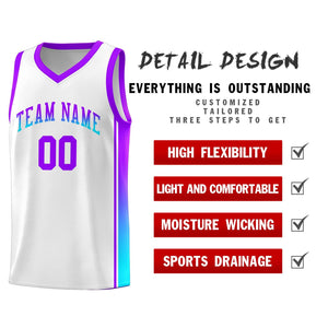 Custom White Purple-Light Blue Gradient Fashion Sports Uniform Basketball Jersey