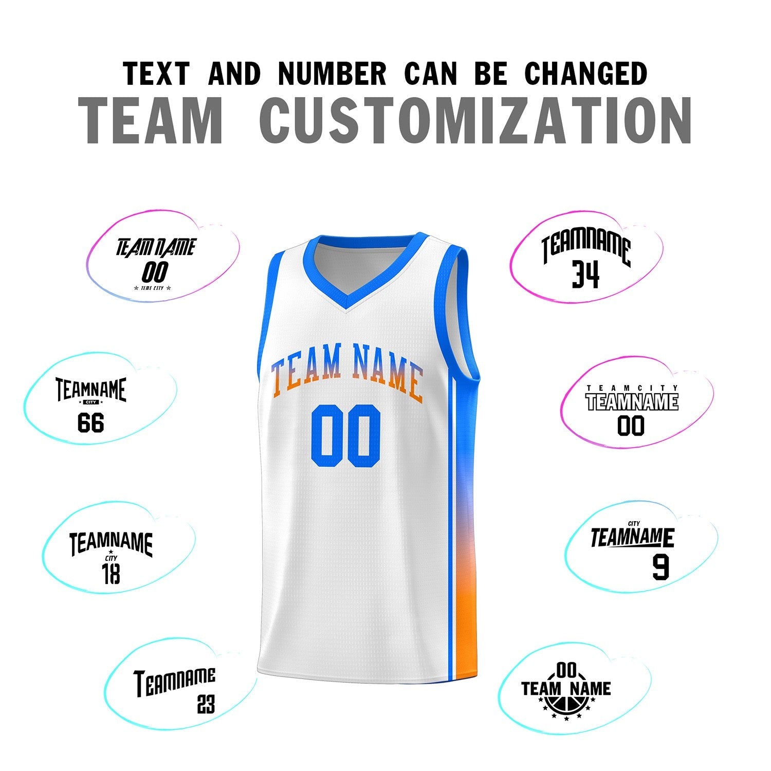 Custom White Light Blue-Orange Gradient Fashion Sports Uniform Basketball Jersey