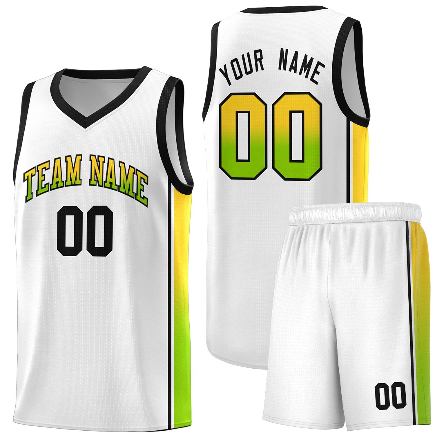 Custom White Gold-Neon Green Gradient Fashion Sports Uniform Basketball Jersey