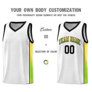 Custom White Gold-Neon Green Gradient Fashion Sports Uniform Basketball Jersey