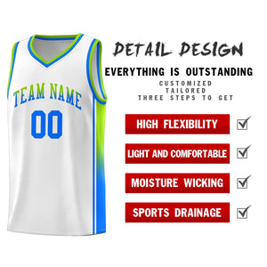 Custom White Neon Green-Light Blue Gradient Fashion Sports Uniform Basketball Jersey