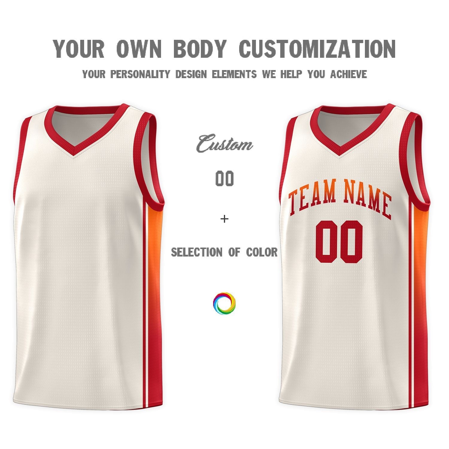 Custom Khaki Orange-Red Gradient Fashion Sports Uniform Basketball Jersey