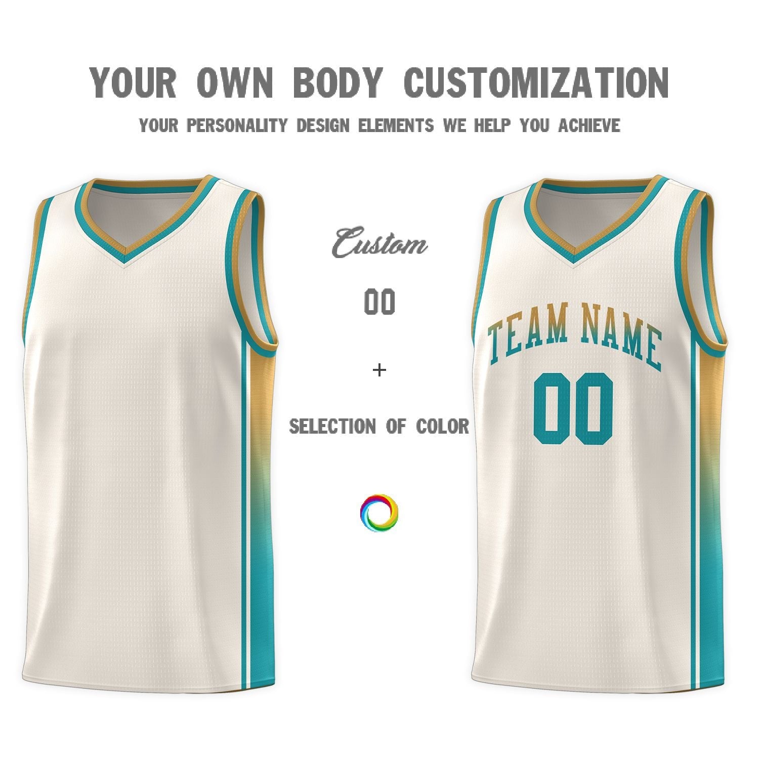 Custom Khaki Old Gold-Aqua Gradient Fashion Sports Uniform Basketball Jersey