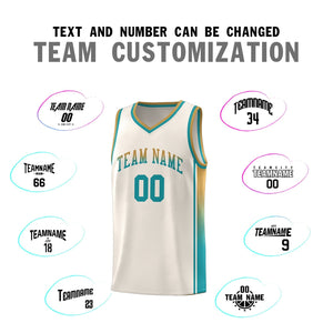 Custom Khaki Old Gold-Aqua Gradient Fashion Sports Uniform Basketball Jersey