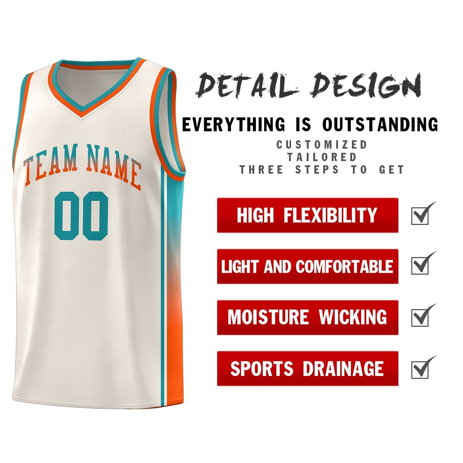 Custom Khaki Aqua-Orange Gradient Fashion Sports Uniform Basketball Jersey