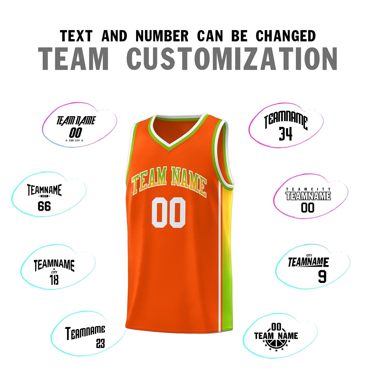 Custom Orange Neon Green-Gold Gradient Fashion Sports Uniform Basketball Jersey