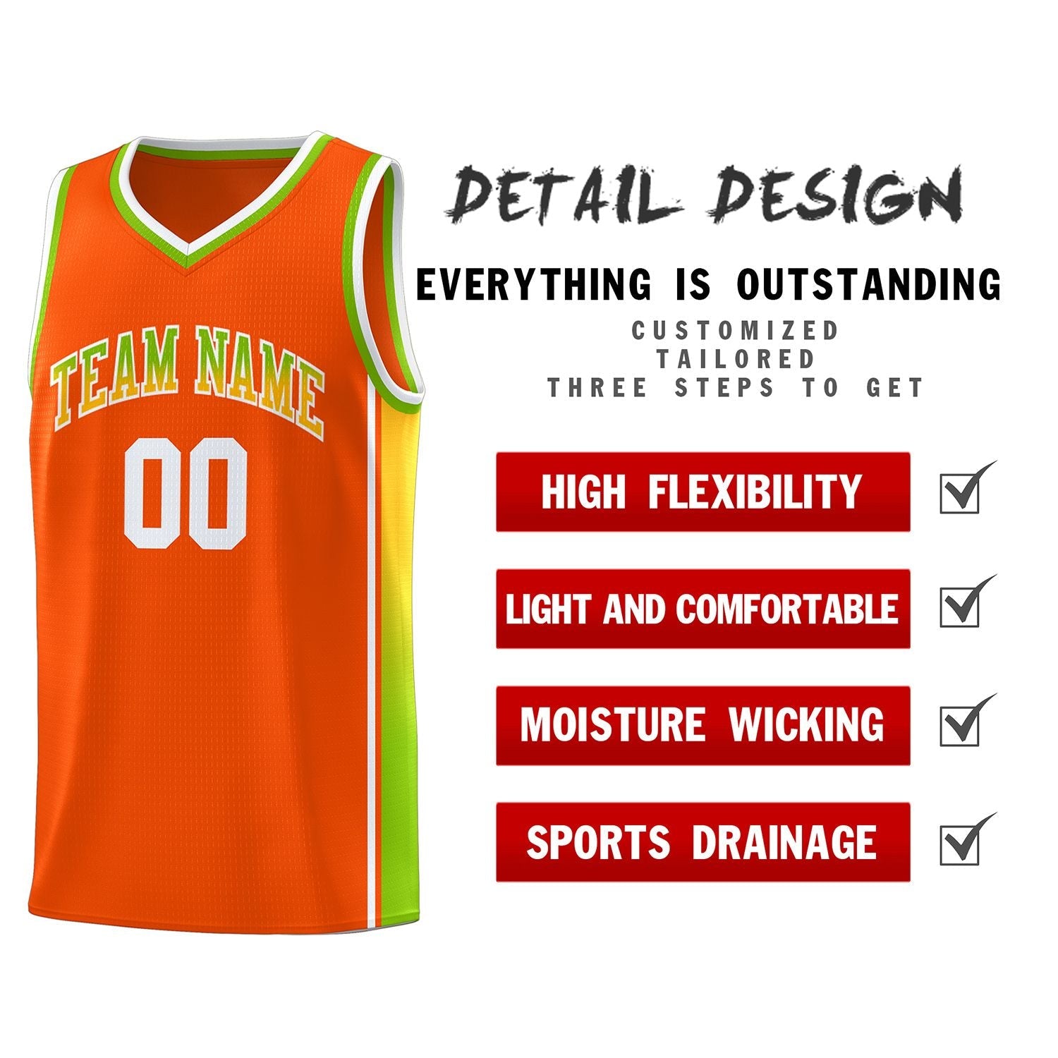 Custom Orange Neon Green-Gold Gradient Fashion Sports Uniform Basketball Jersey