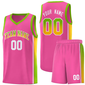 Custom Pink Neon Green-Gold Gradient Fashion Sports Uniform Basketball Jersey