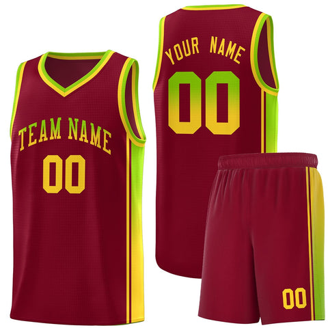 Custom Crimson Neon Green-Gold Gradient Fashion Sports Uniform Basketball Jersey