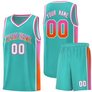 Custom Aqua Pink-Orange Gradient Fashion Sports Uniform Basketball Jersey