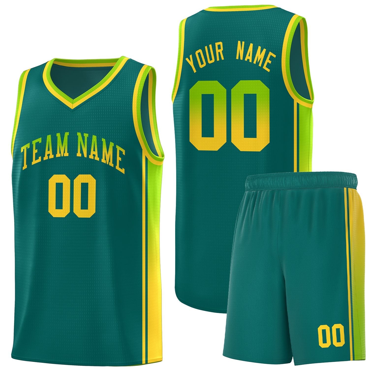 Custom Aqua Neon Green-Gold Gradient Fashion Sports Uniform Basketball Jersey