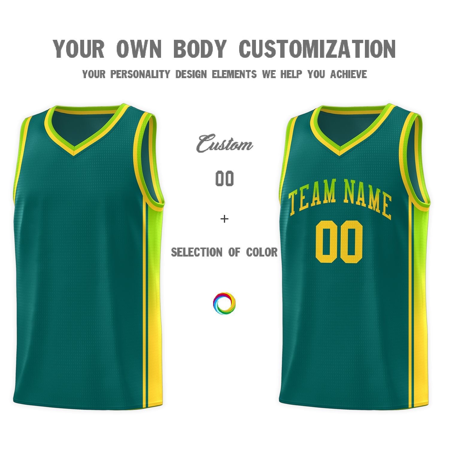 Custom Aqua Neon Green-Gold Gradient Fashion Sports Uniform Basketball Jersey