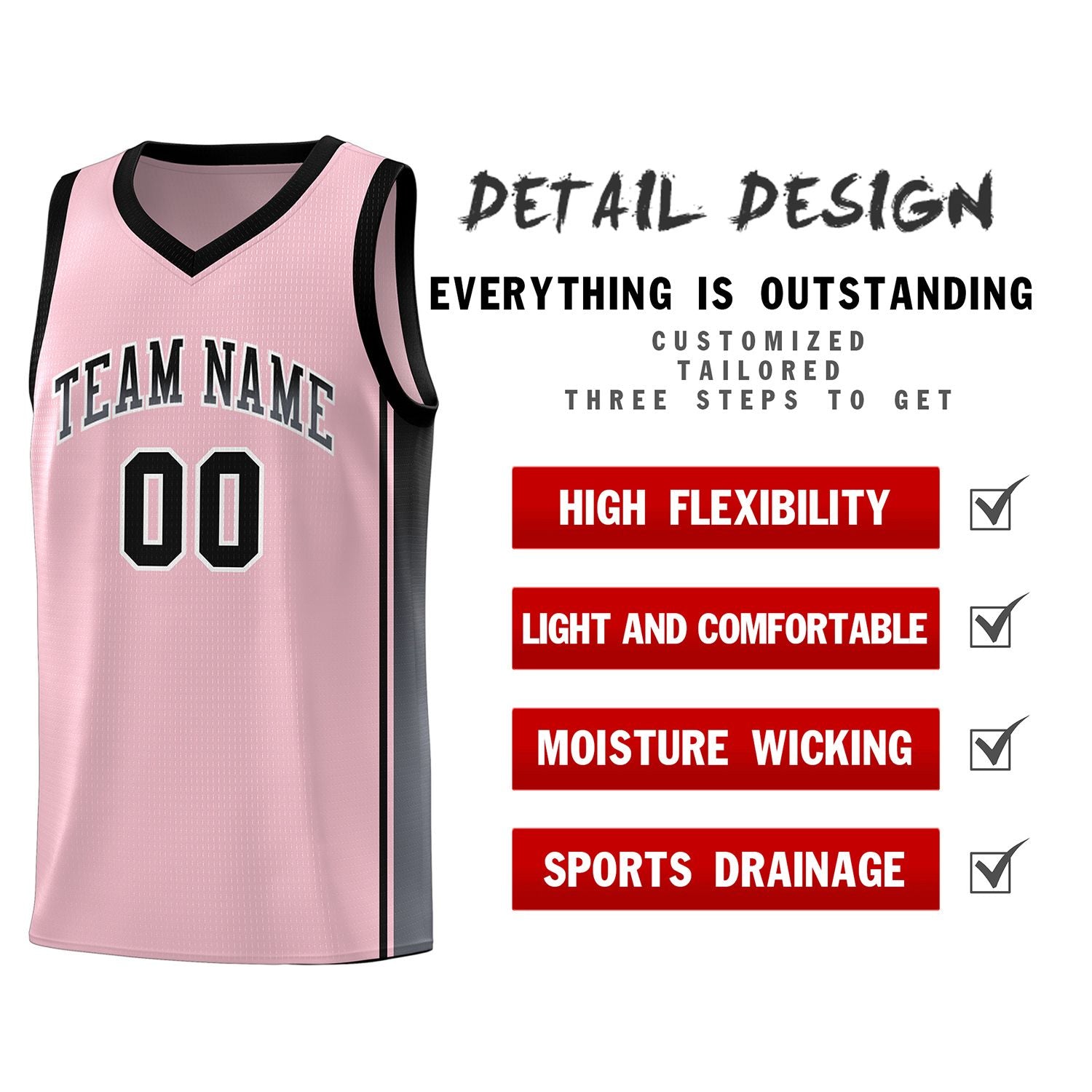 Custom Pink Black-Dark Gray Gradient Fashion Sports Uniform Basketball Jersey